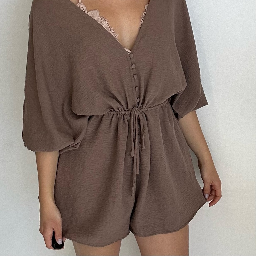 Brown Button-Down Romper